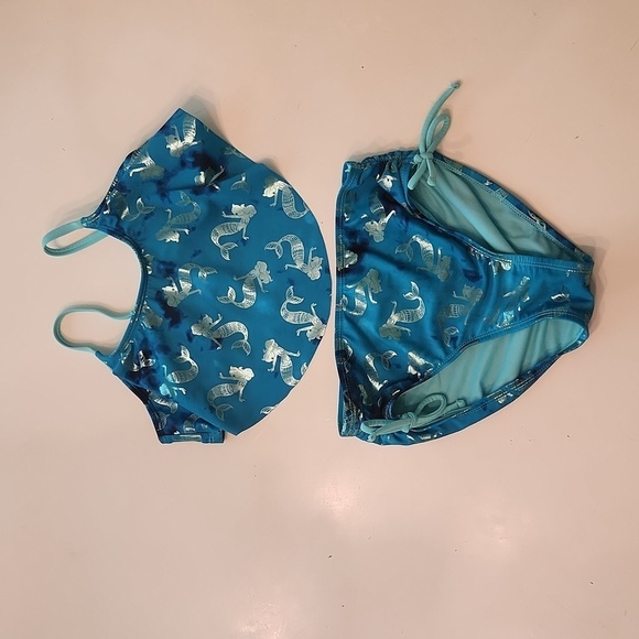 Justice blue Mermaid print bikini bathing suit size 10 - Picture 1 of 9
